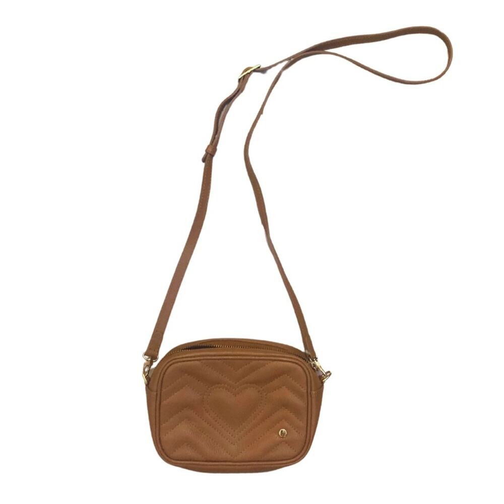 Tan Quilted Leather Crossbody Handbag Belt Waist Bag Brown Heart Western Boho